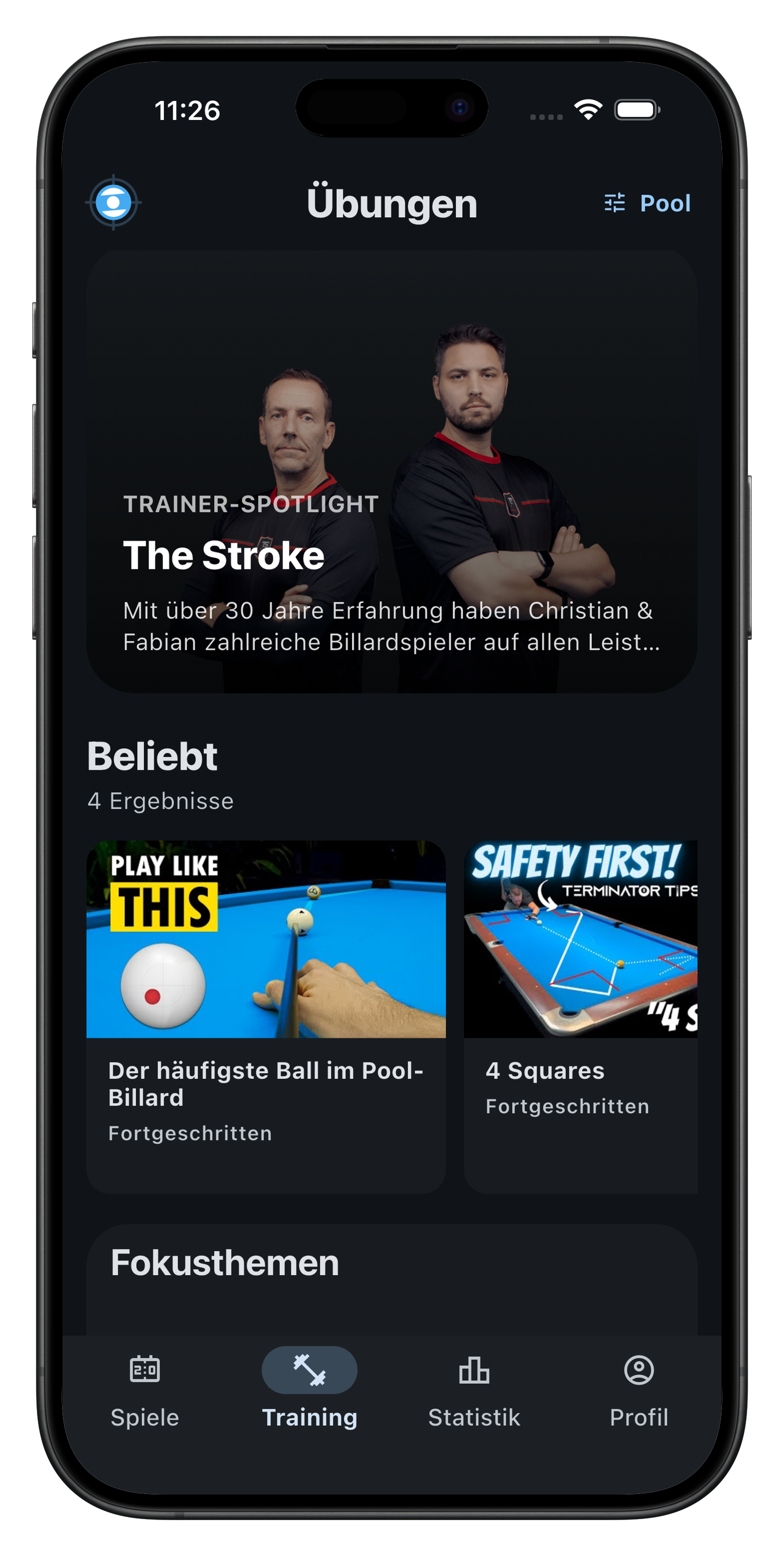 BilliardManager Übersicht für Matches und Training